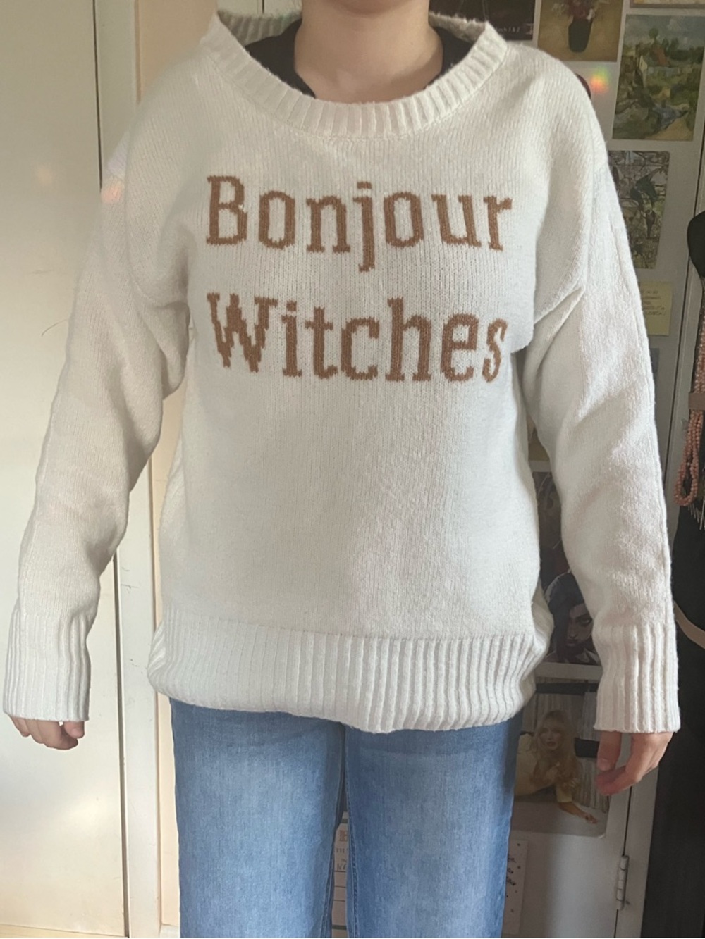 Francesca's Collections Cream 'Bonjour Witches' Crewneck Sweater